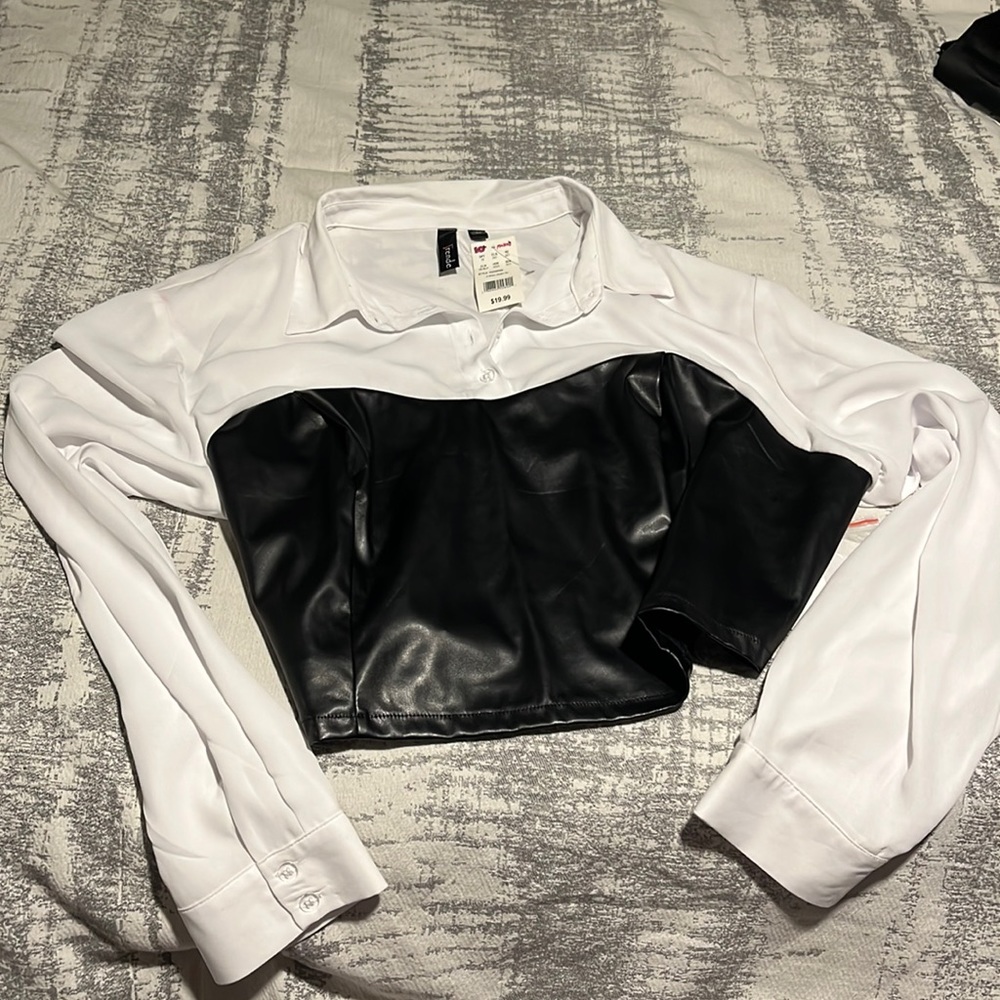 Plus White and Leather like top